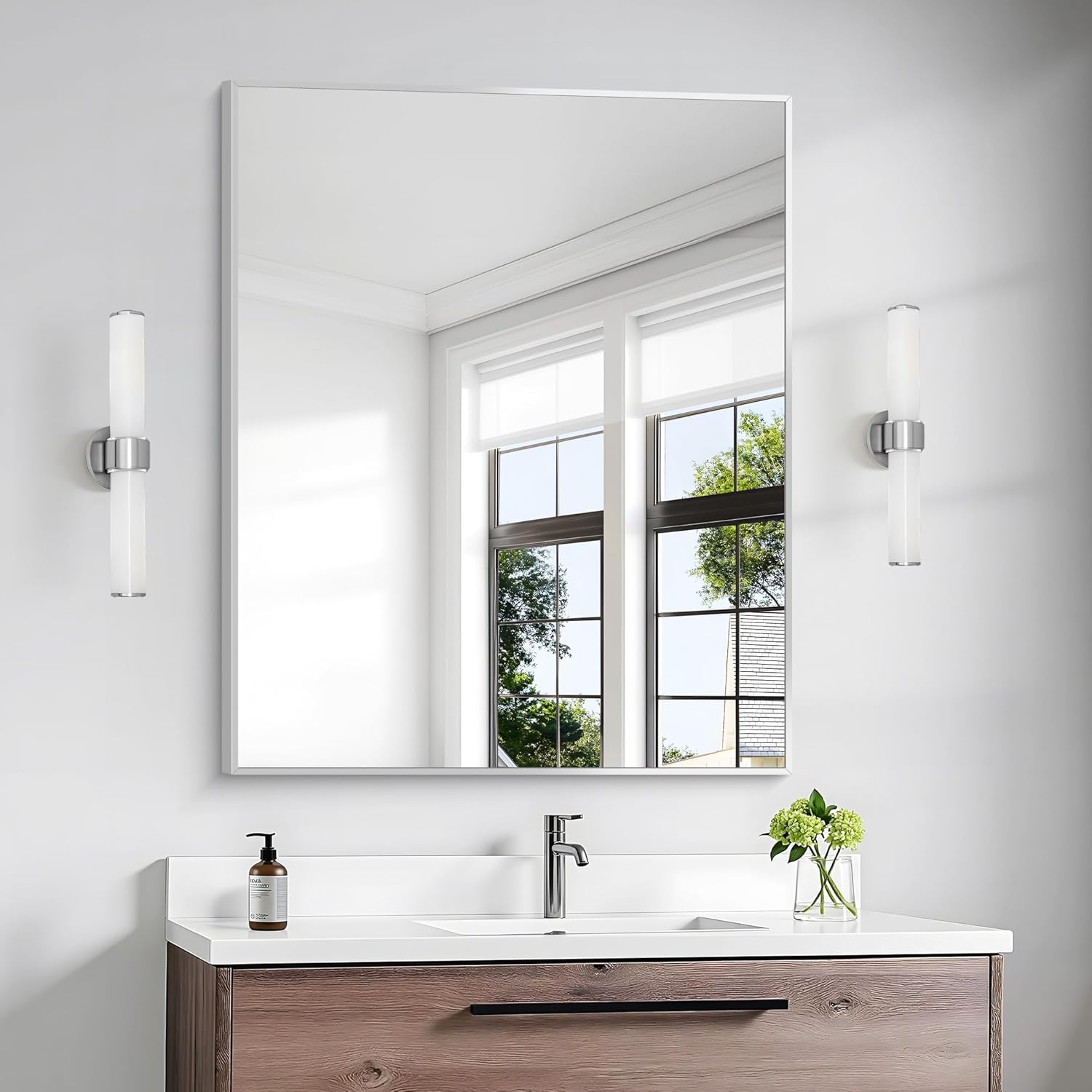 BONEWEI Silver Bathroom Mirror - Elegant 30x36 inch Design