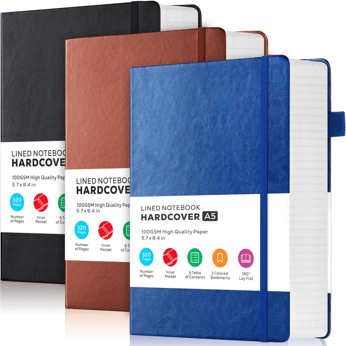 3 Pack Journal Notebook Set for Work Writing, 320 Pages