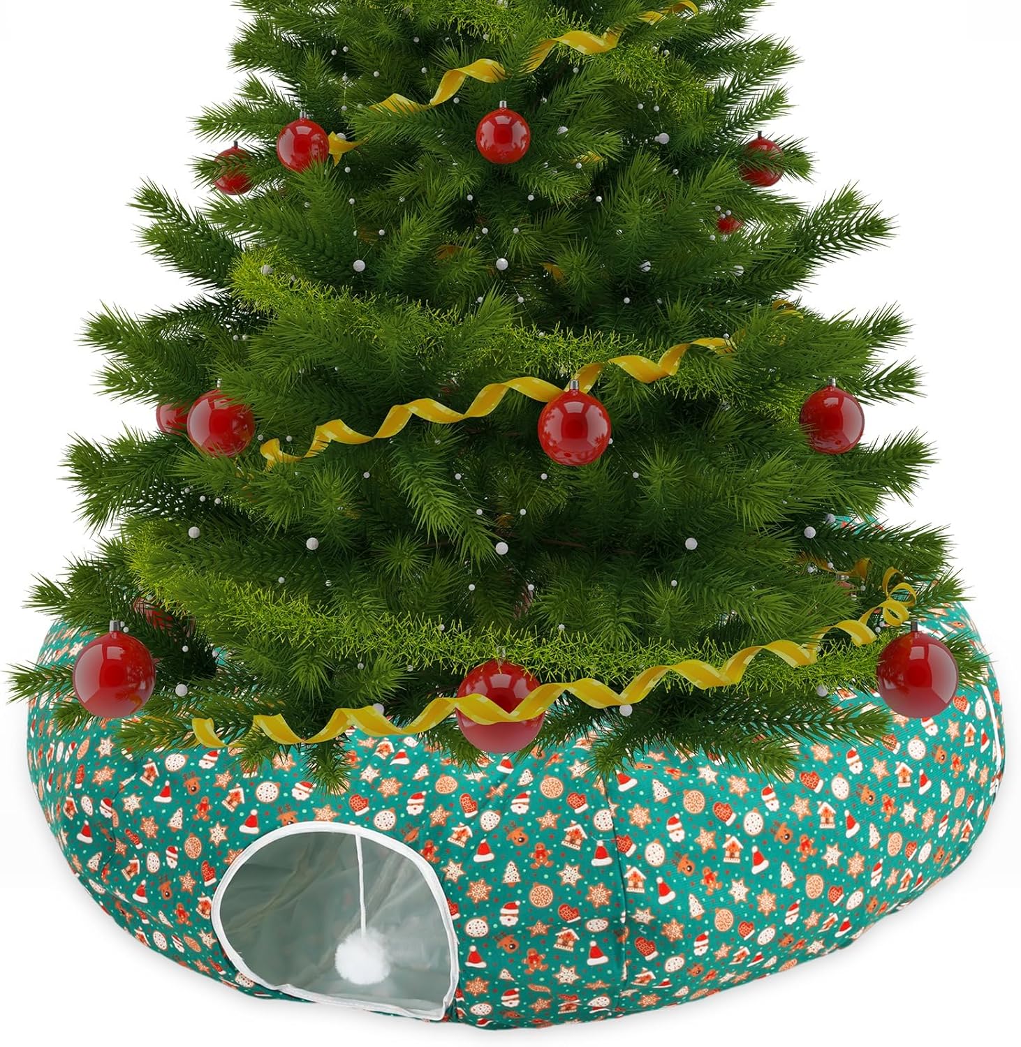 Cat Tunnel Bed Indoor Christmas Tree Skirt for Feline Fun