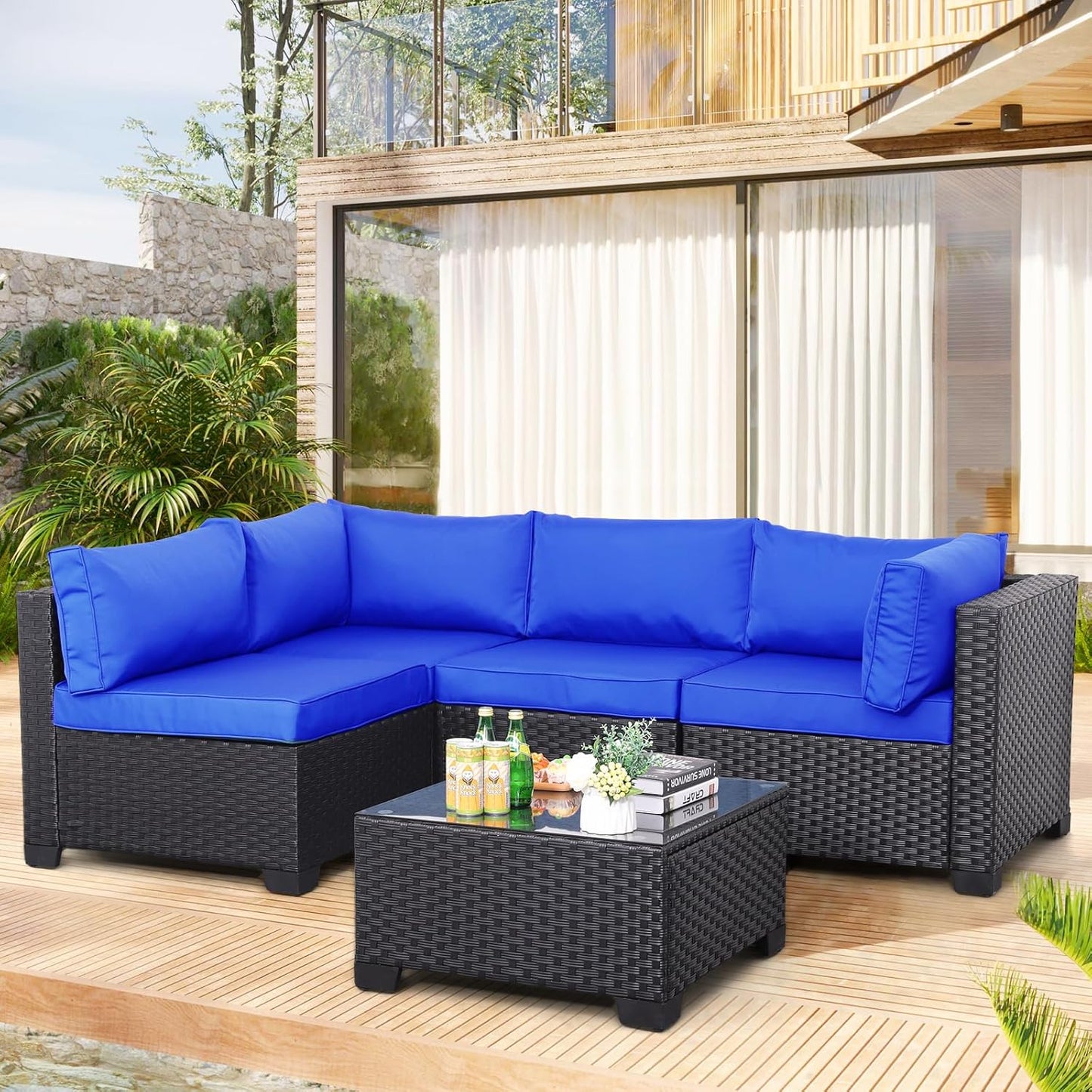 WAROOM Outdoor Patio PE Wicker 5 Piece Furniture Set Review