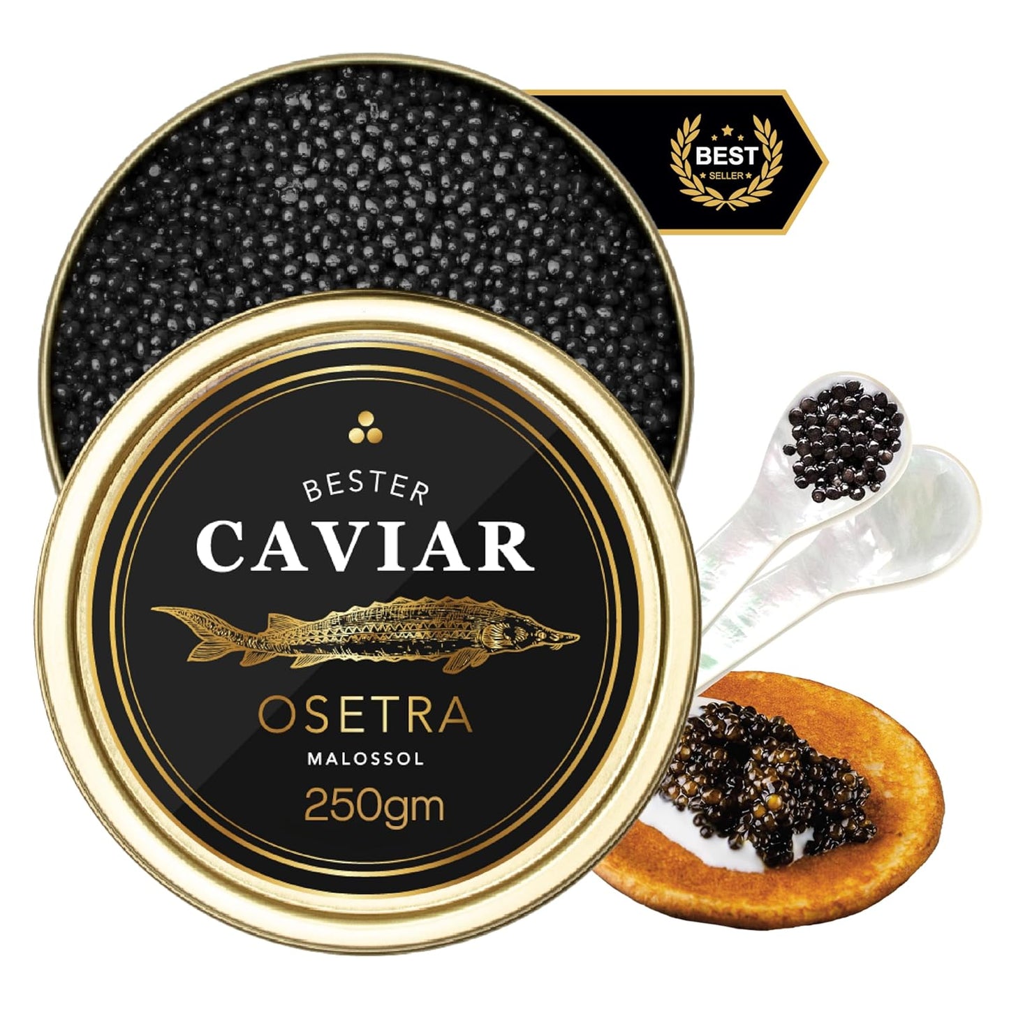 Bester Premium Russian Osetra Sturgeon Black Caviar - 8.8 oz