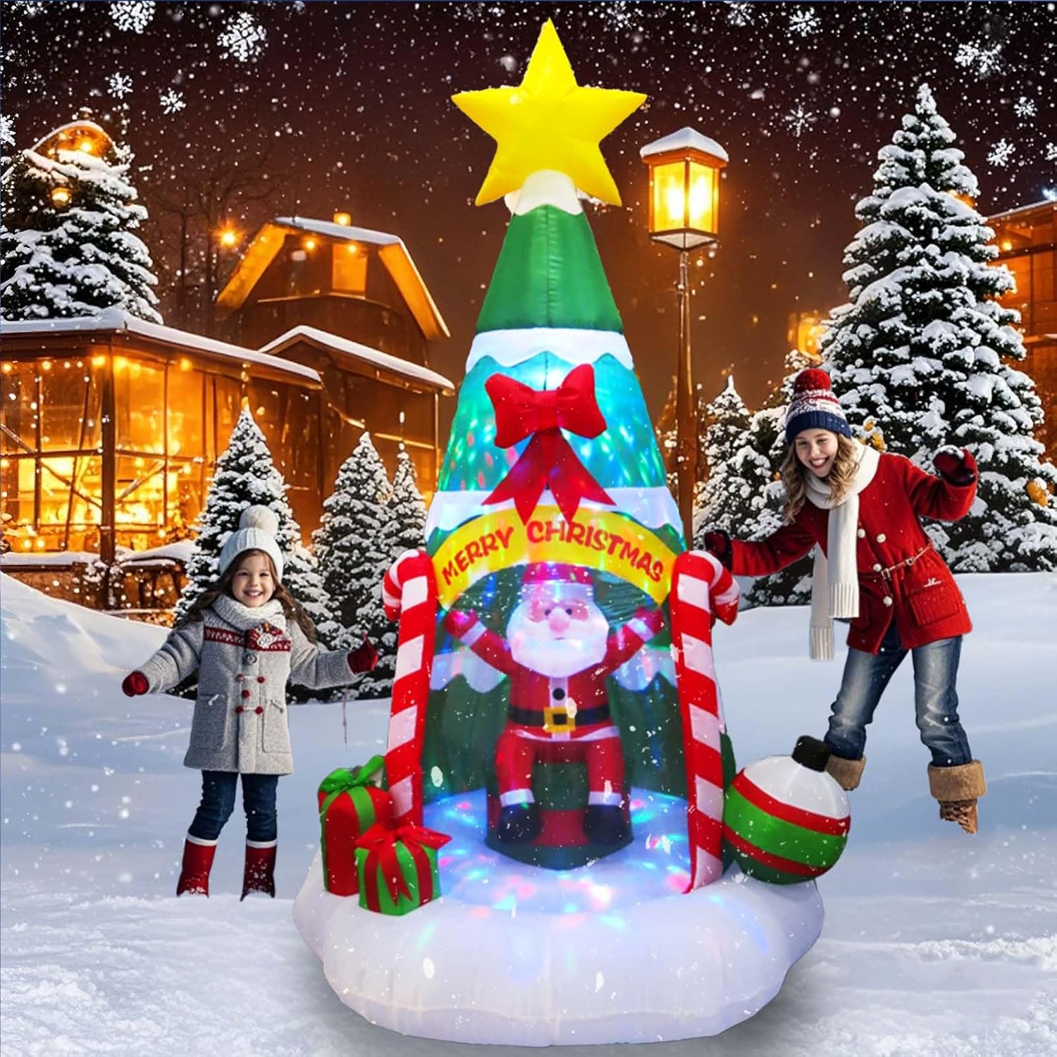 7 FT Inflatable Christmas Tree with Santa for Yard Decor