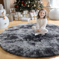 Amdrebio Tie-Dyed Dark Grey Round Area Rugs for Living Room