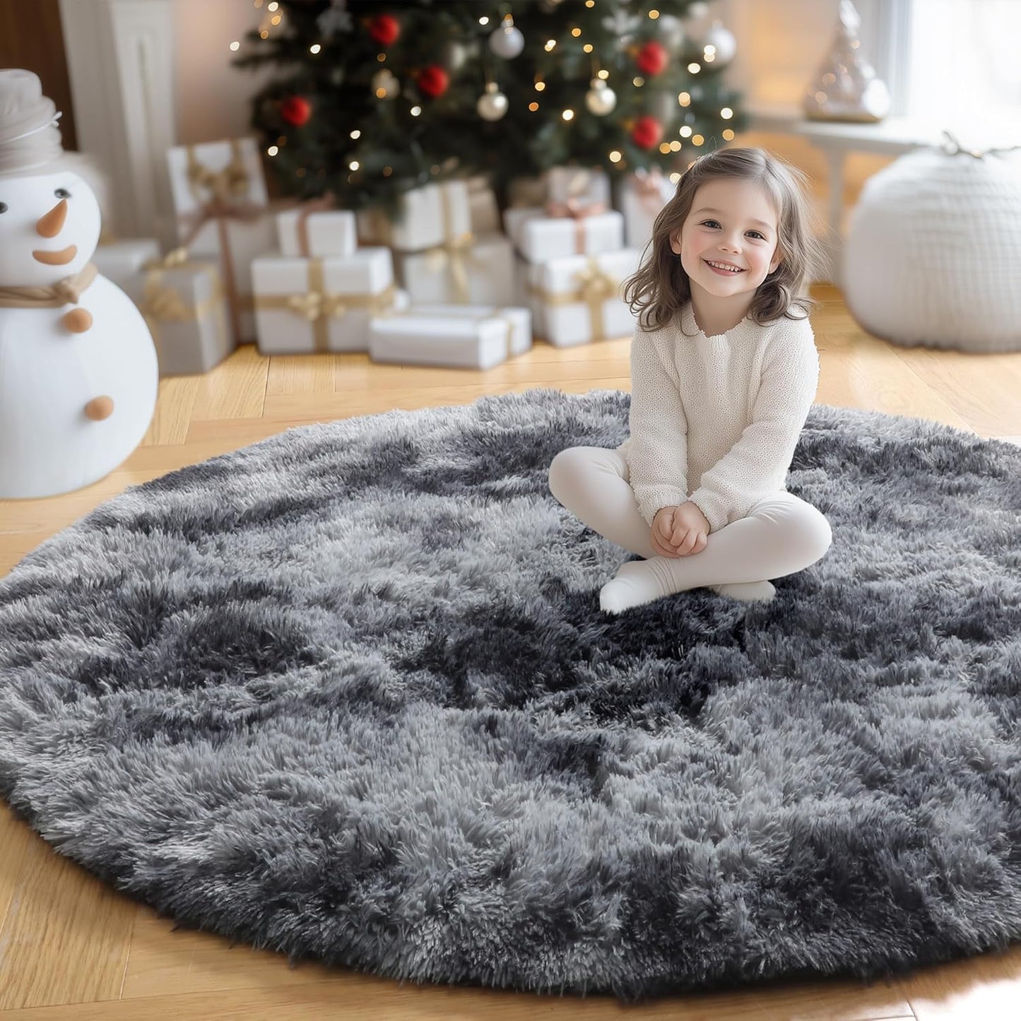 Amdrebio Tie-Dyed Dark Grey Round Area Rugs for Living Room