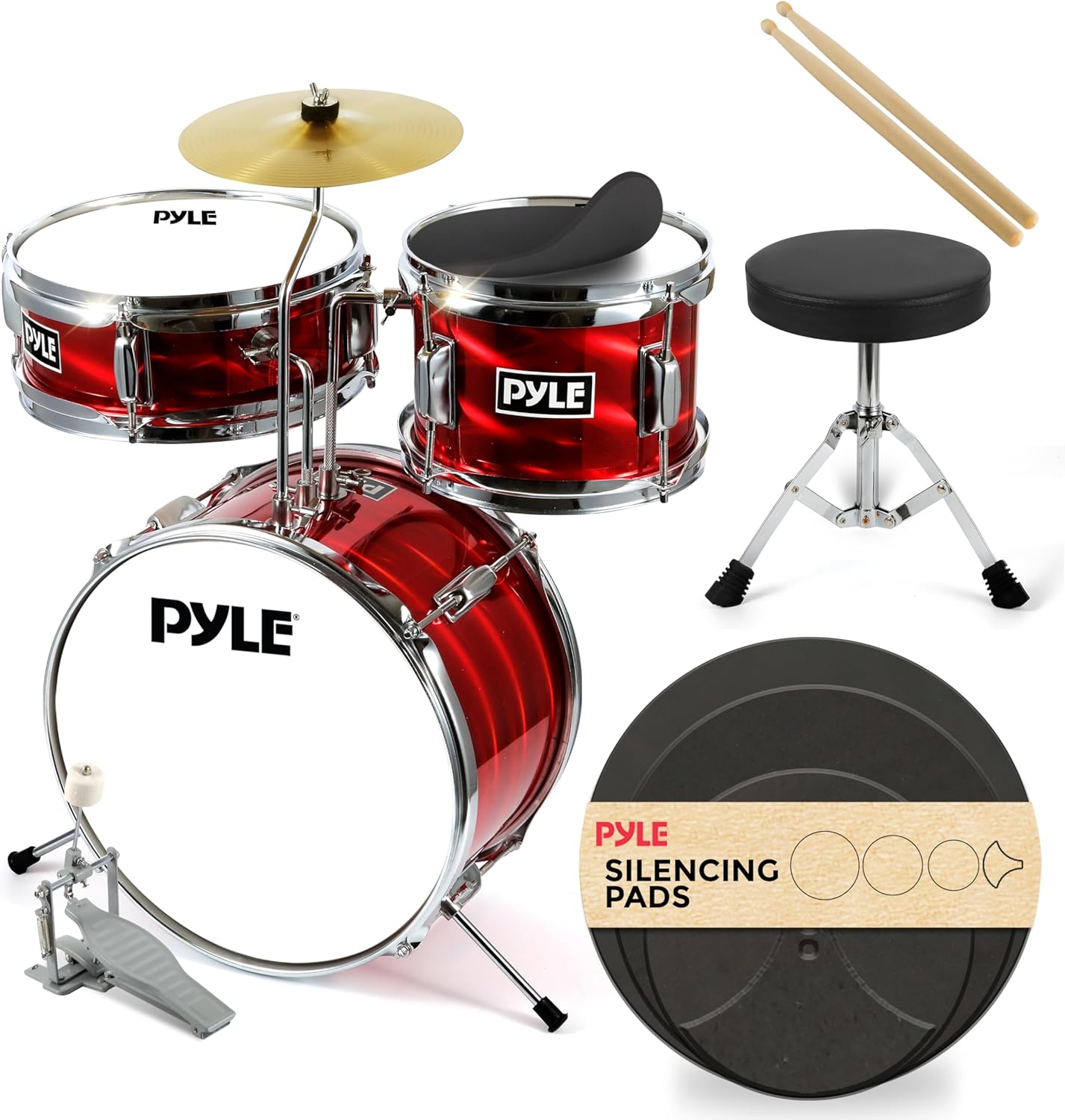 Pyle Kids Drum Set for Beginners - 3 Piece Junior Kit