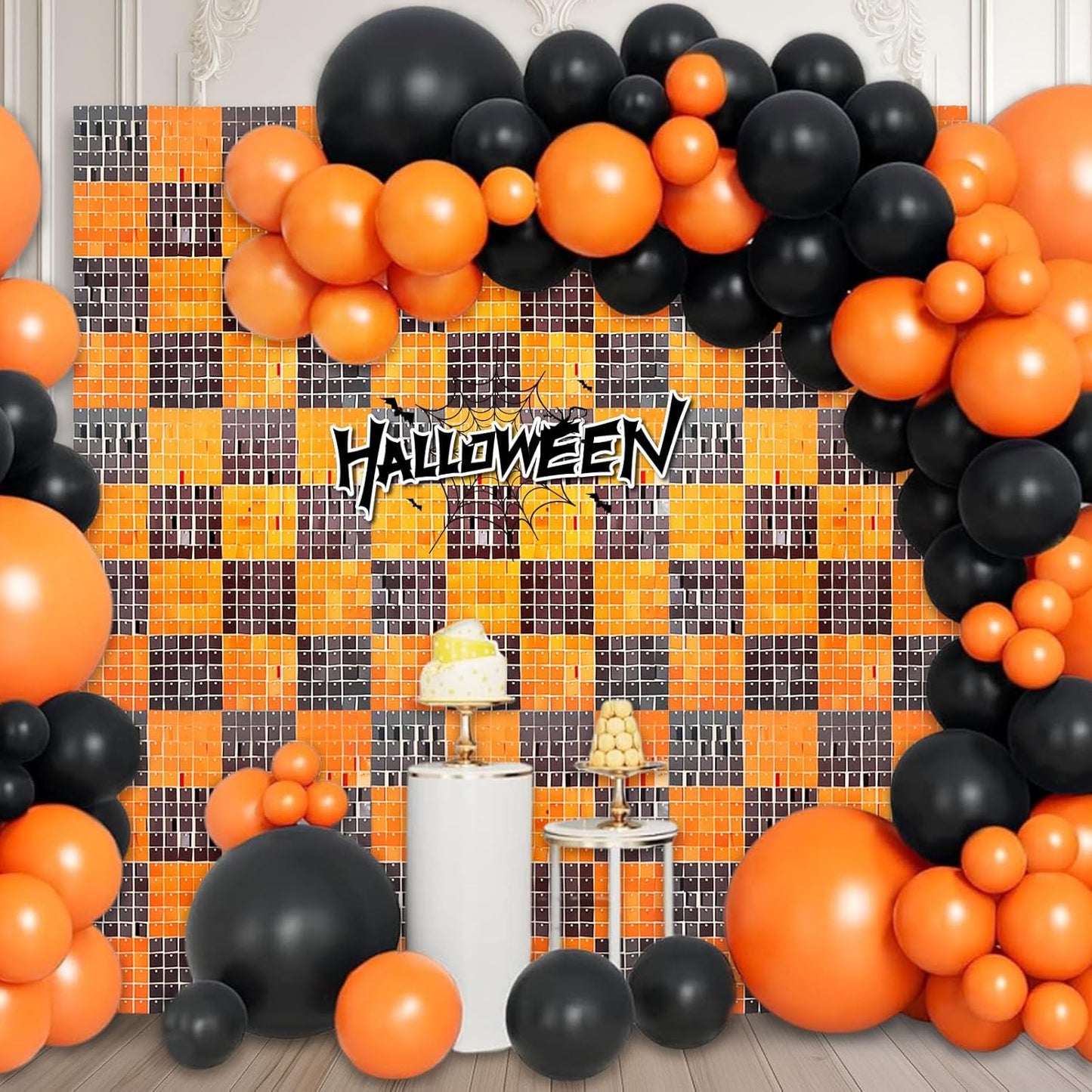 24PCS Black Orange Shimmer Wall Backdrop for Halloween Parties