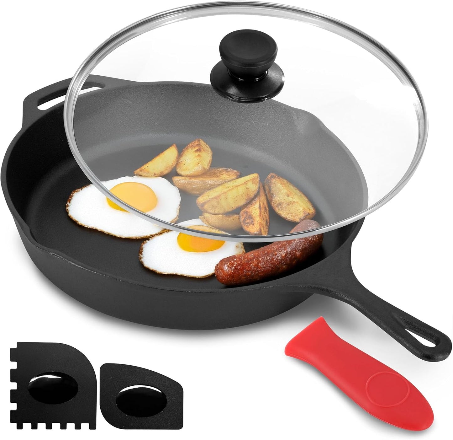 Megachef 12 Inch Pre-Seasoned Cast Iron Skillet for Versatile Cooking