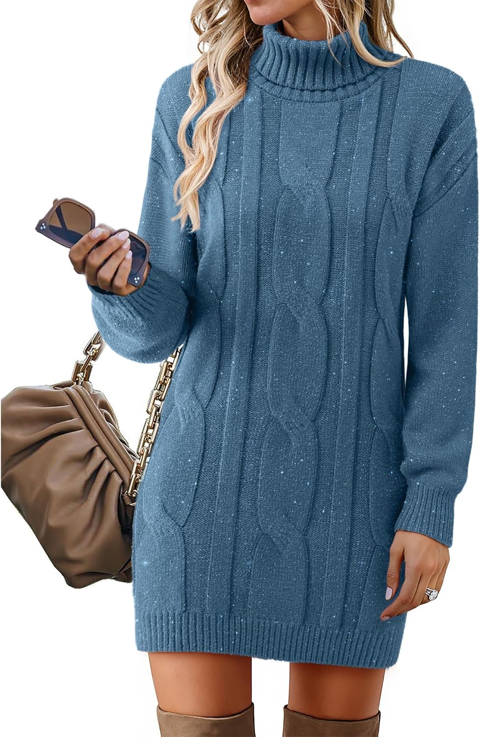 Womens Long Sleeve Turtleneck Sweater Dress for Casual Style