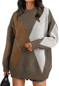 Trendy Queen Women's Color Block Argyle Plaid Oversized Sweater