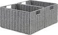 Vagusicc Wicker Storage Basket Set of 2 - Foldable Grey Organizers
