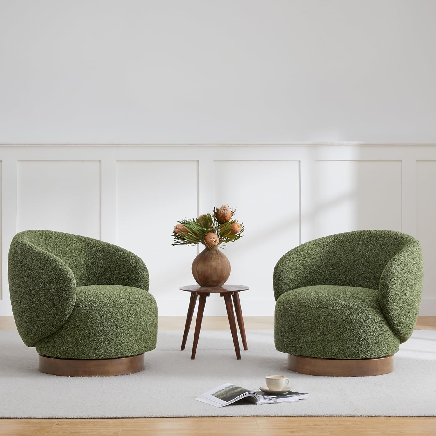 Set of 2 Swivel Armchairs in Moss Green Performance Fabric
