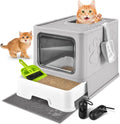 Cat Litter Box with Litter Mat - Foldable Extra Large Enclosed Litter