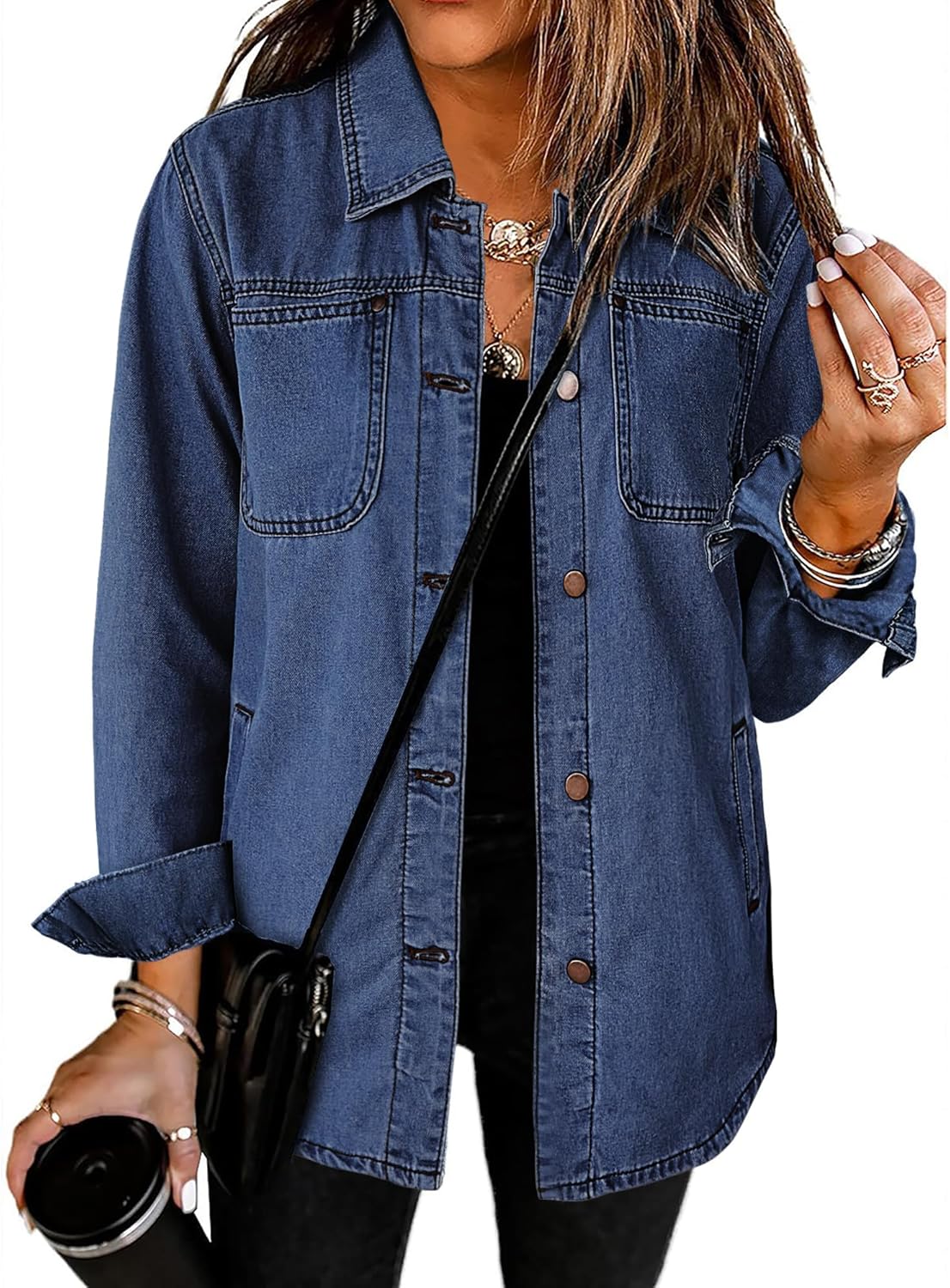 Trendy Long Sleeve Denim Jacket for Women with Pockets