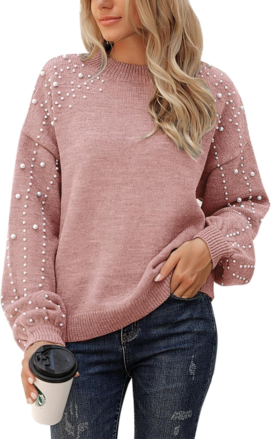 Chunky Sweater Crewneck with Pearls for Trendy Winter Style