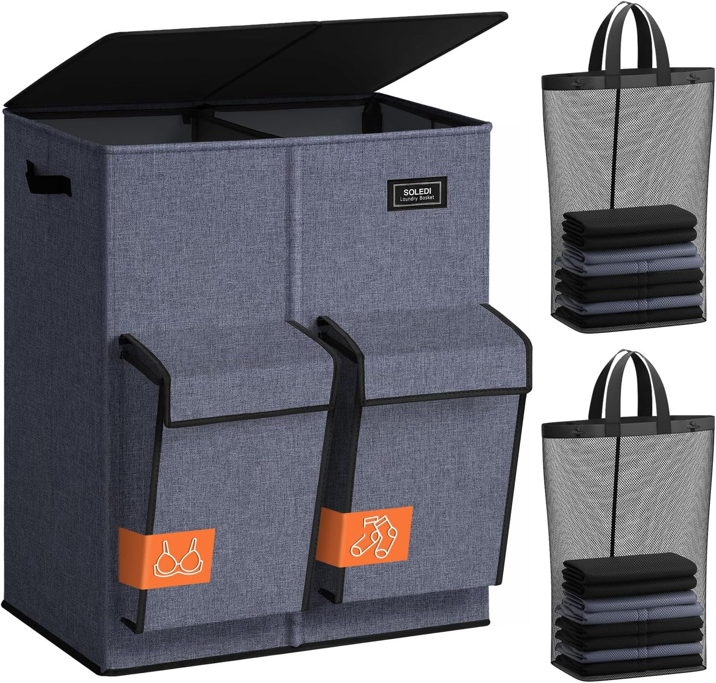 SOLEDI Double Laundry Hamper with Lid for Easy Sorting