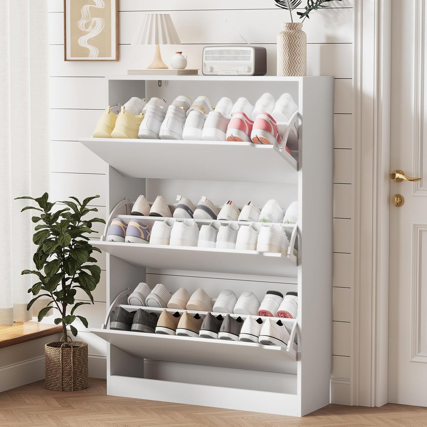 Shoe Storage Cabinet with 3 Flip Drawers for Entryway Use