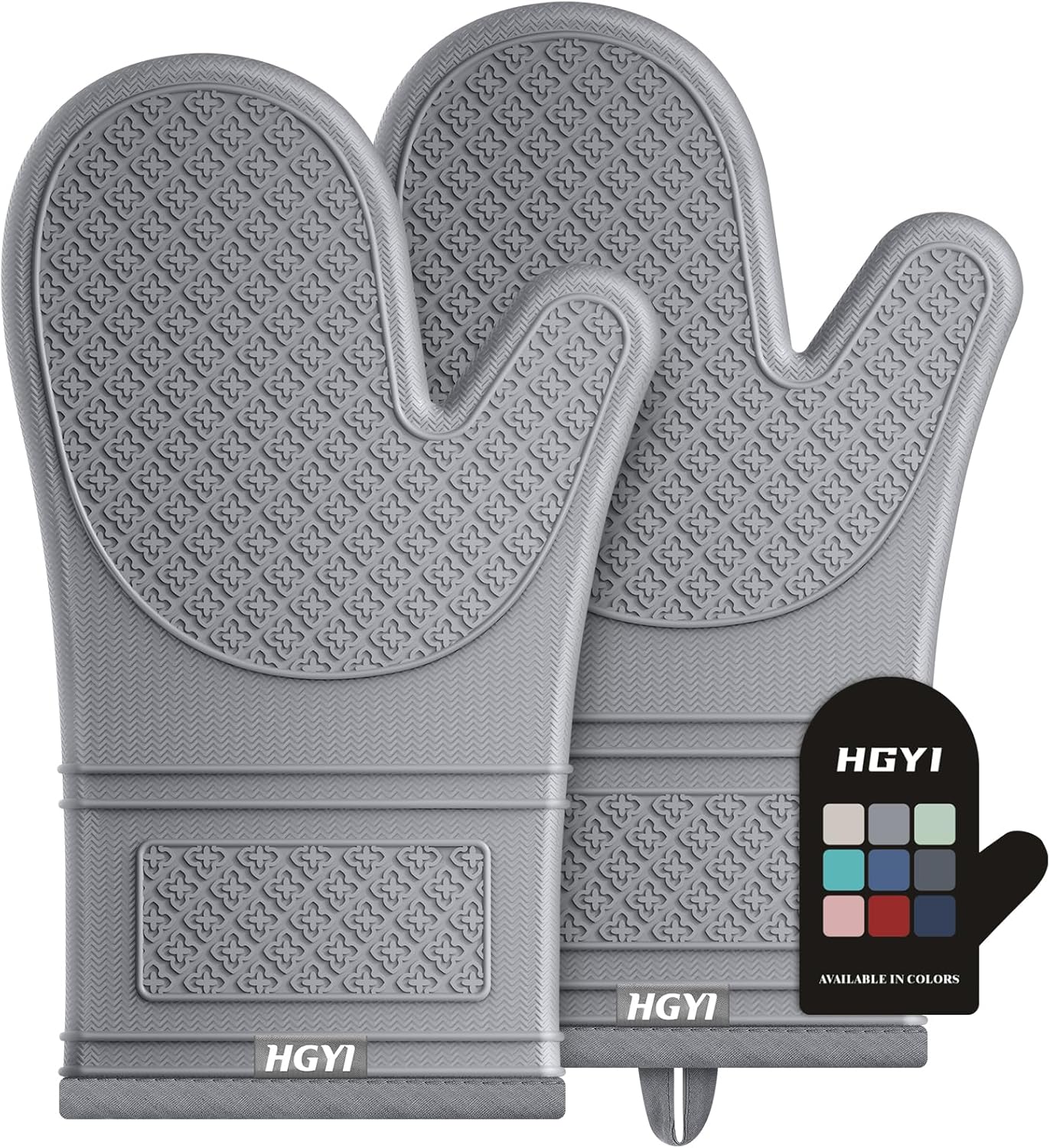 500F Heat Resistant Silicone Oven Mitts for Baking BBQ - Non-Slip & Waterproof - 12.5 Gray