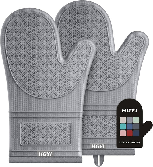 500F Heat Resistant Silicone Oven Mitts for Baking BBQ - Non-Slip & Waterproof - 12.5 Gray
