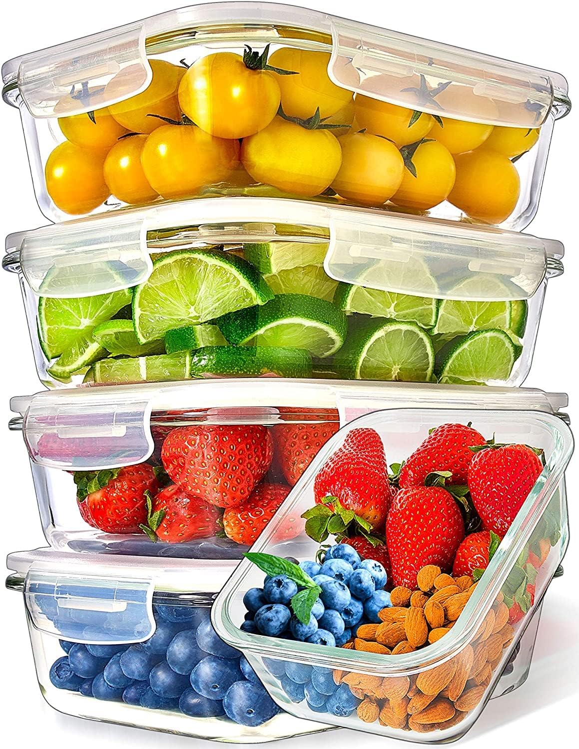 PrepNaturals 5 Pack 36 Oz Glass Meal Prep Containers for Healthy Meals