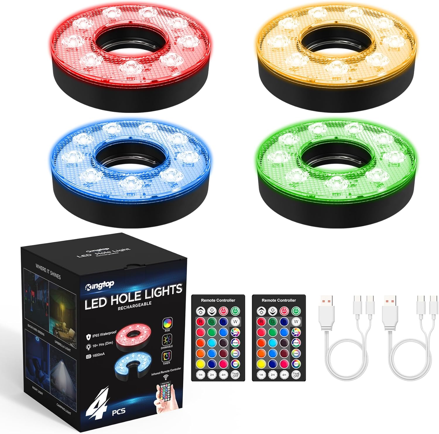 KINGTOP Rechargeable LED Golf Hole Light for Night Practice