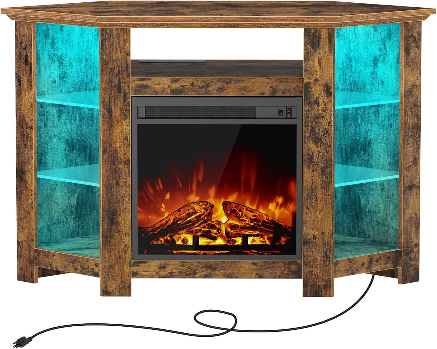 Rustic TV Stand w/ Power Outlets & LED Lights