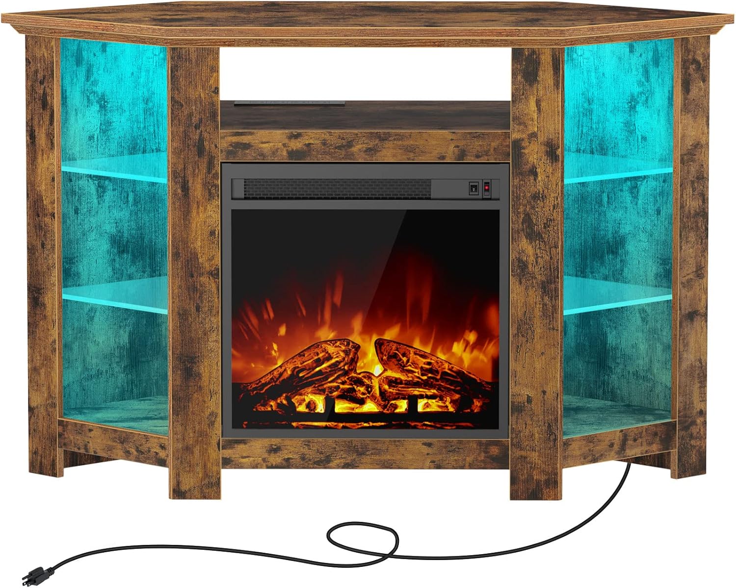 Rustic TV Stand w/ Power Outlets & LED Lights