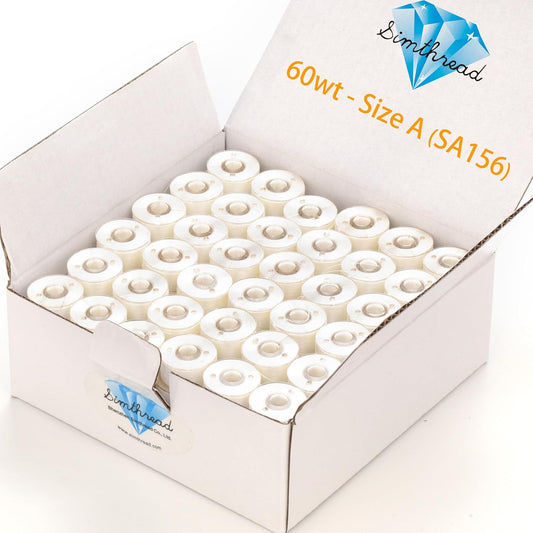 144pcs Simthread Pre-Wound Bobbins, 60 wt White - For Bernina Pfaff BabyLock Embroidery