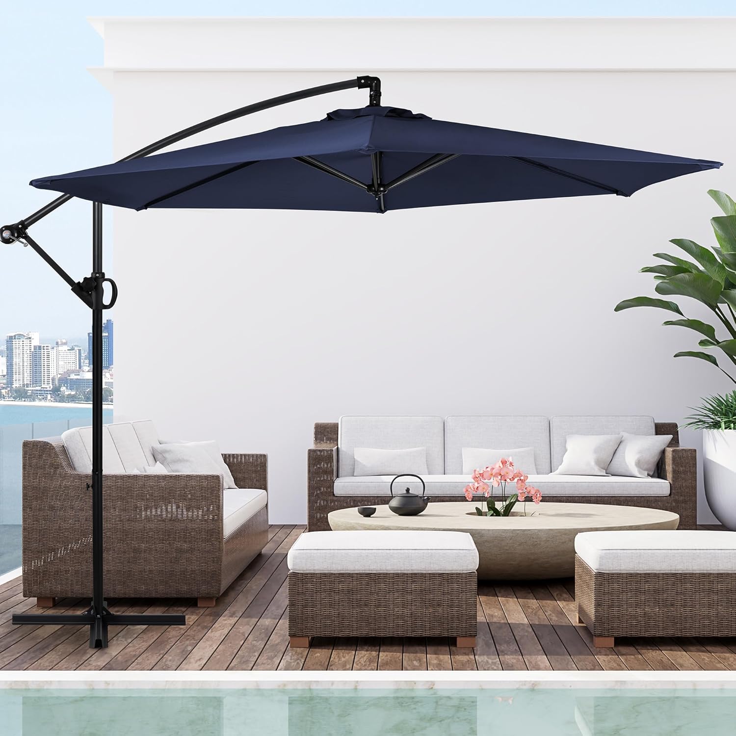 Shintenchi Patio Offset Umbrella with Easy Tilt Adjustment