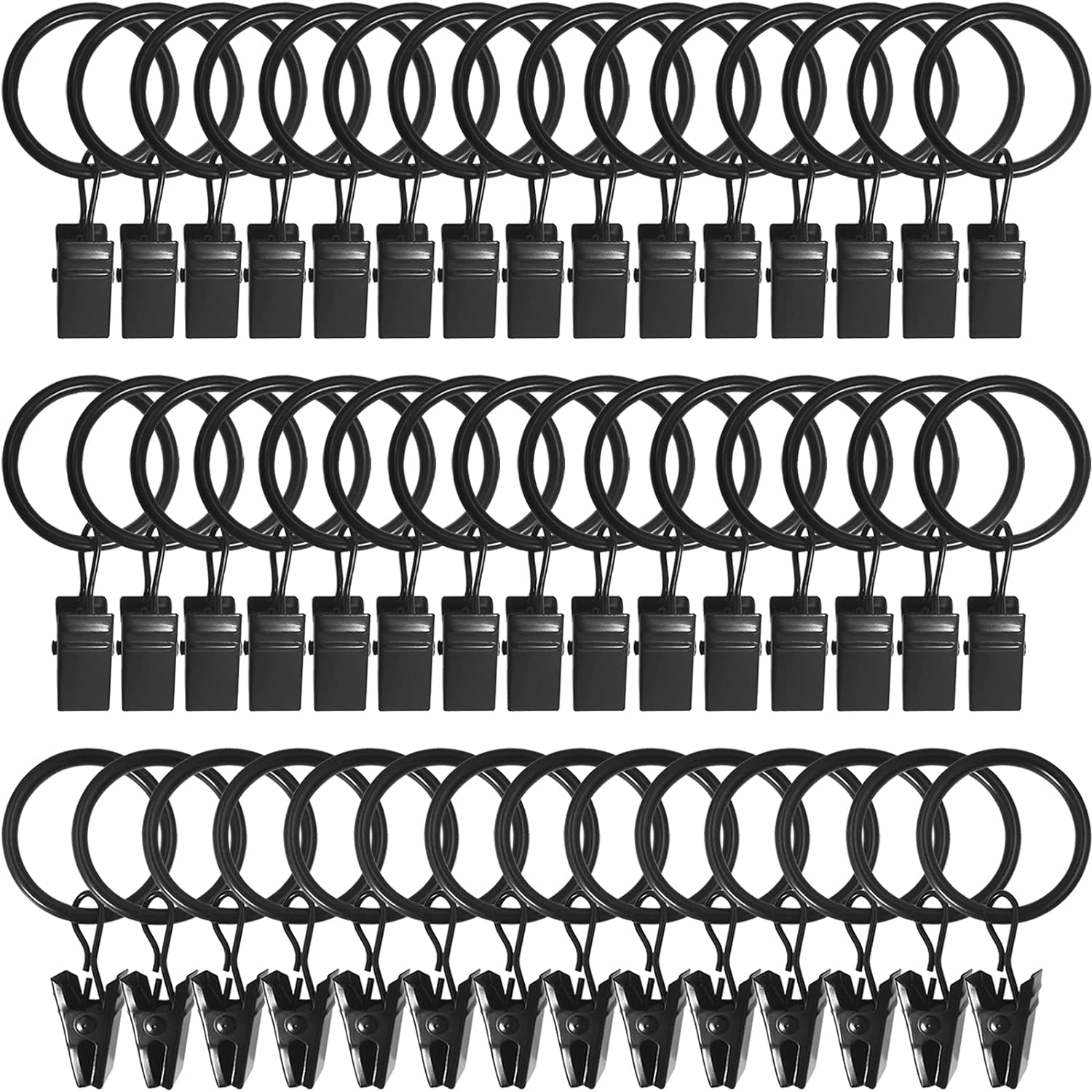 44 Pack Black Curtain Rings Hooks - Easy Drapery Hanging!