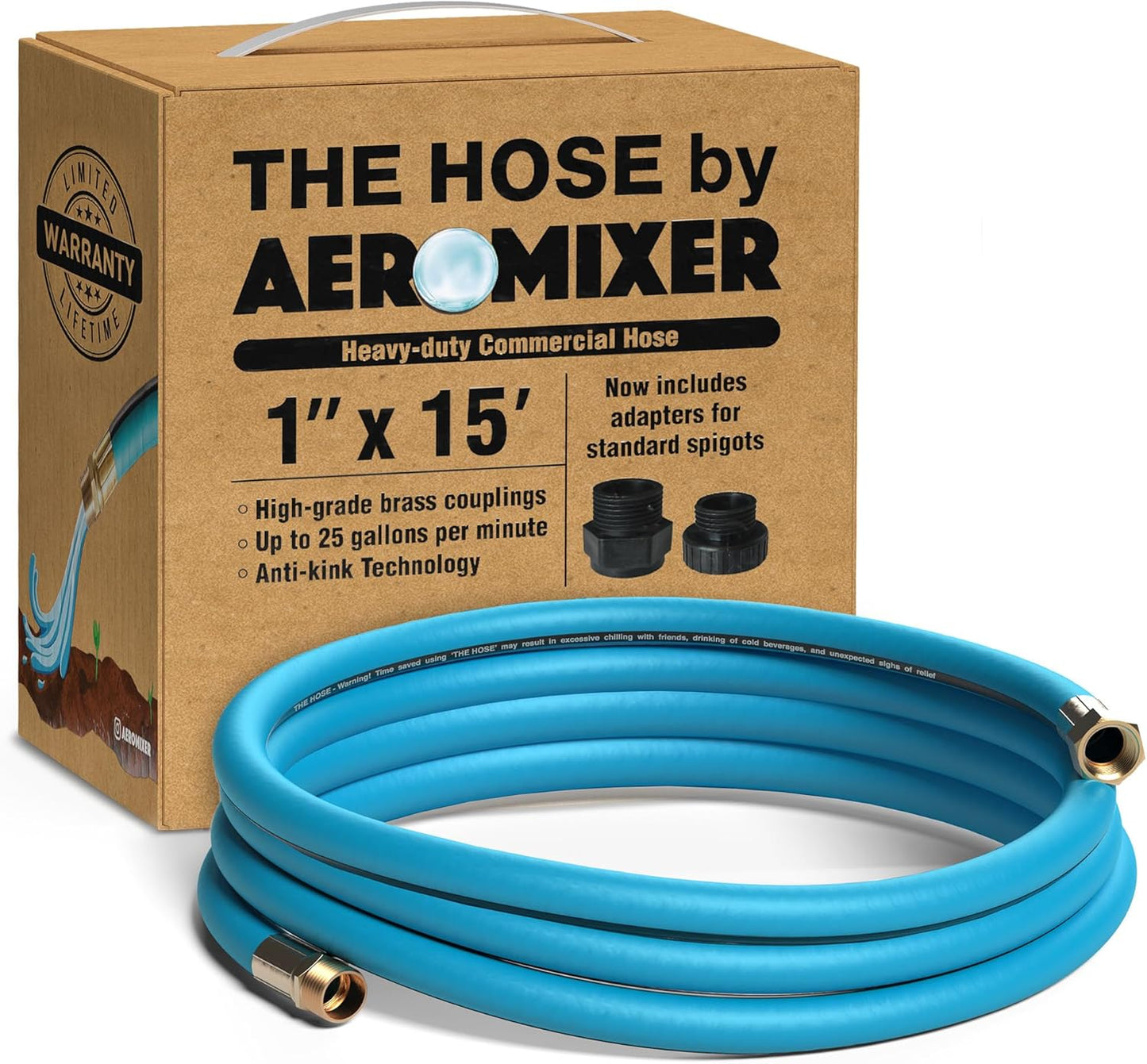 Aeromixer 1 Inch Garden Hose 15 Ft - Heavy Duty Kinkless Hose