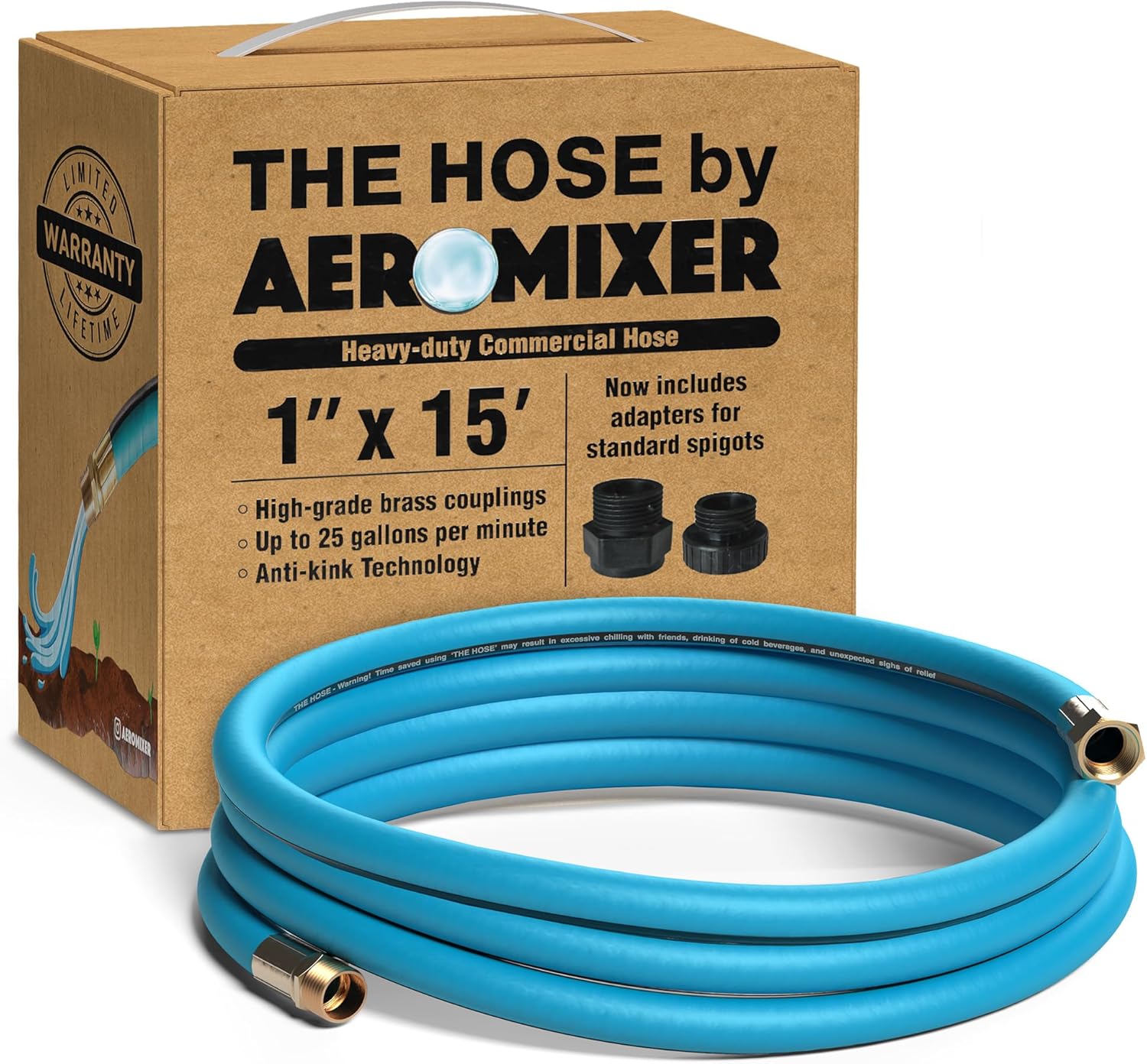 Aeromixer 1 Inch Garden Hose 15 Ft - Heavy Duty Kinkless Hose
