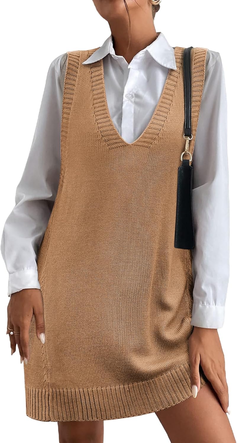 Oversized V Neck Sweater Vest for Women with Pockets