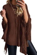 PRETTYGARDEN Womens Chunky Knit Poncho Sweater - Cozy Fringe Wrap