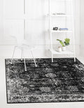 7 ft 10 in Square Black Ivory Area Rug - Sofia Collection