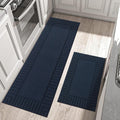 Kitchen Rugs Washable Runner Set of 2 - Non-Slip Navy Blue Mats