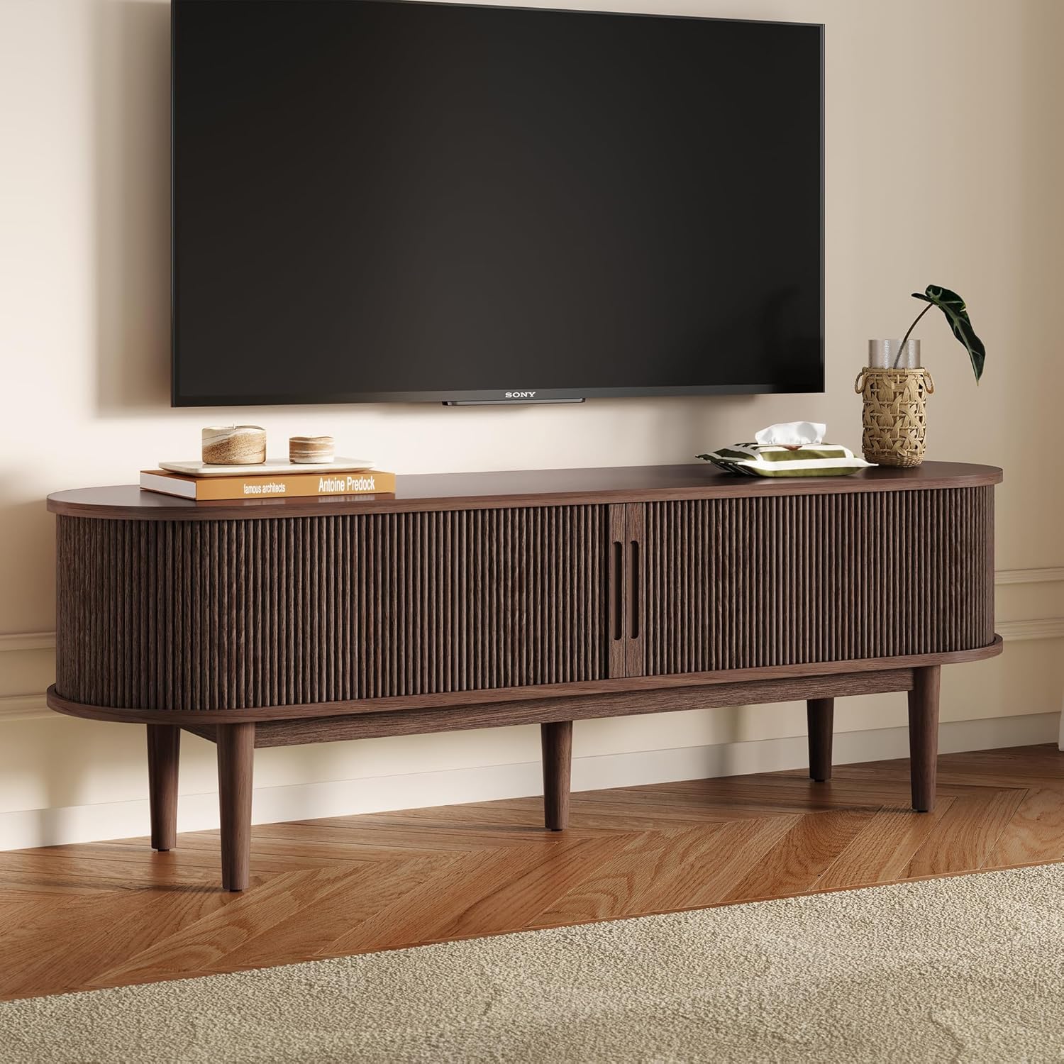 LINSY HOME 58 Fluted TV Stand for TVs up to 65 Inch - Modern Charm