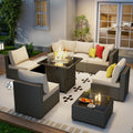 Outdoor Patio Furniture Set with 28ft Fire Pit Table - Modular 8pc