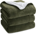 Sherpa Fleece Blanket King Size 108x90 in Olive Green - Thick Warm