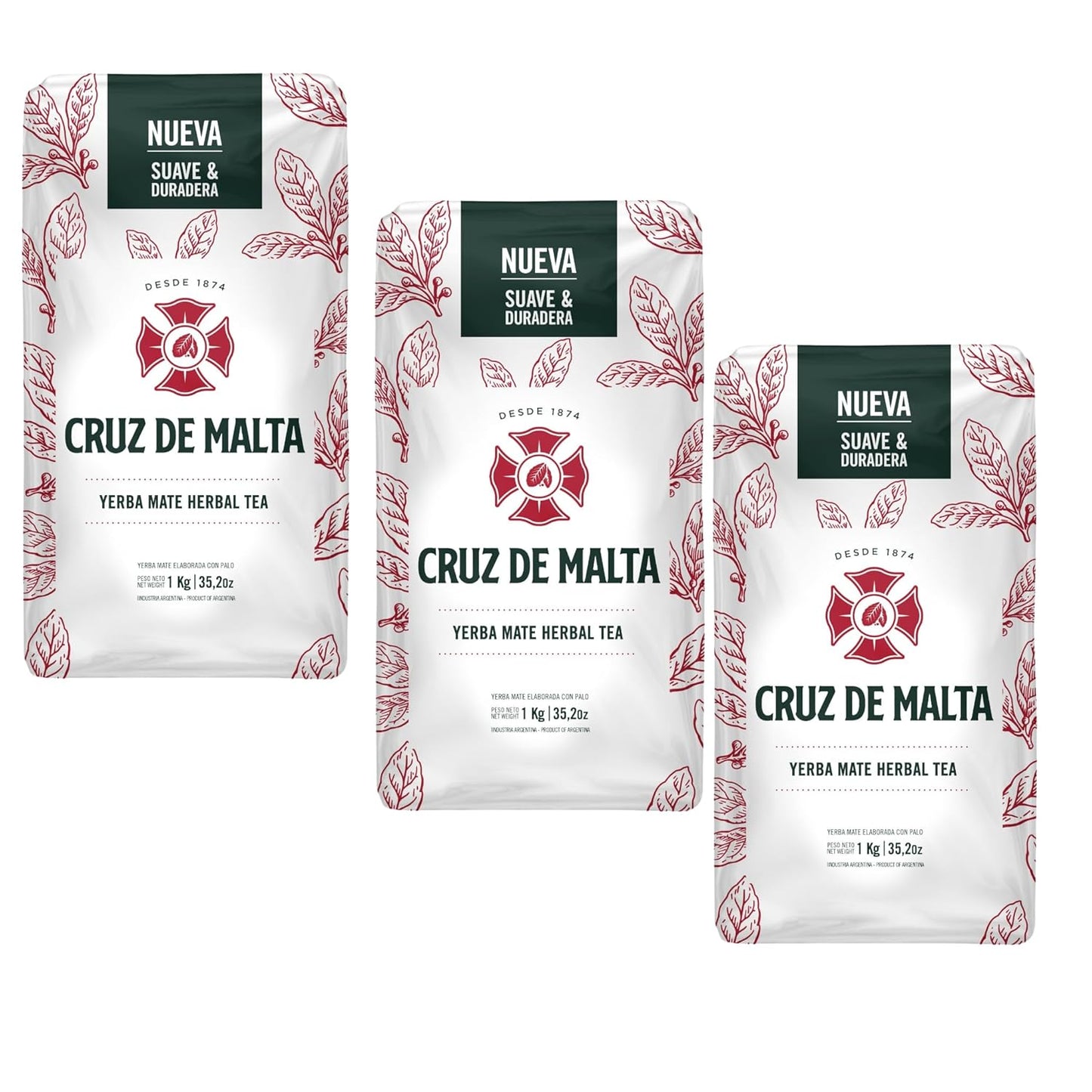 Yerba Mate Cruz de Malta 2.2 Lbs - Suave y Duradera 3-Pack