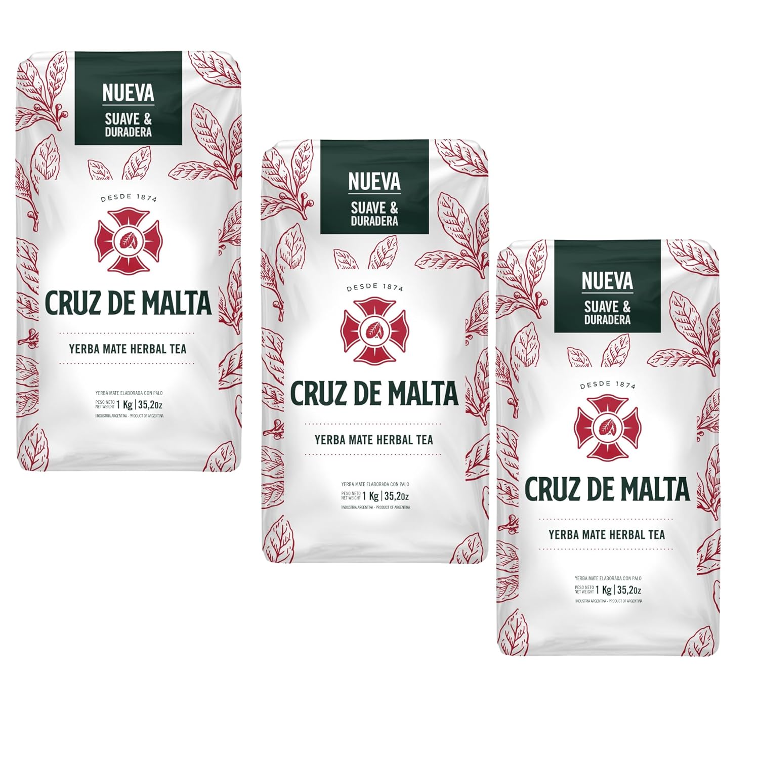 Yerba Mate Cruz de Malta 2.2 Lbs - Suave y Duradera 3-Pack