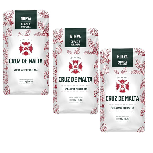 Yerba Mate Cruz de Malta 2.2 Lbs - Suave y Duradera 3-Pack