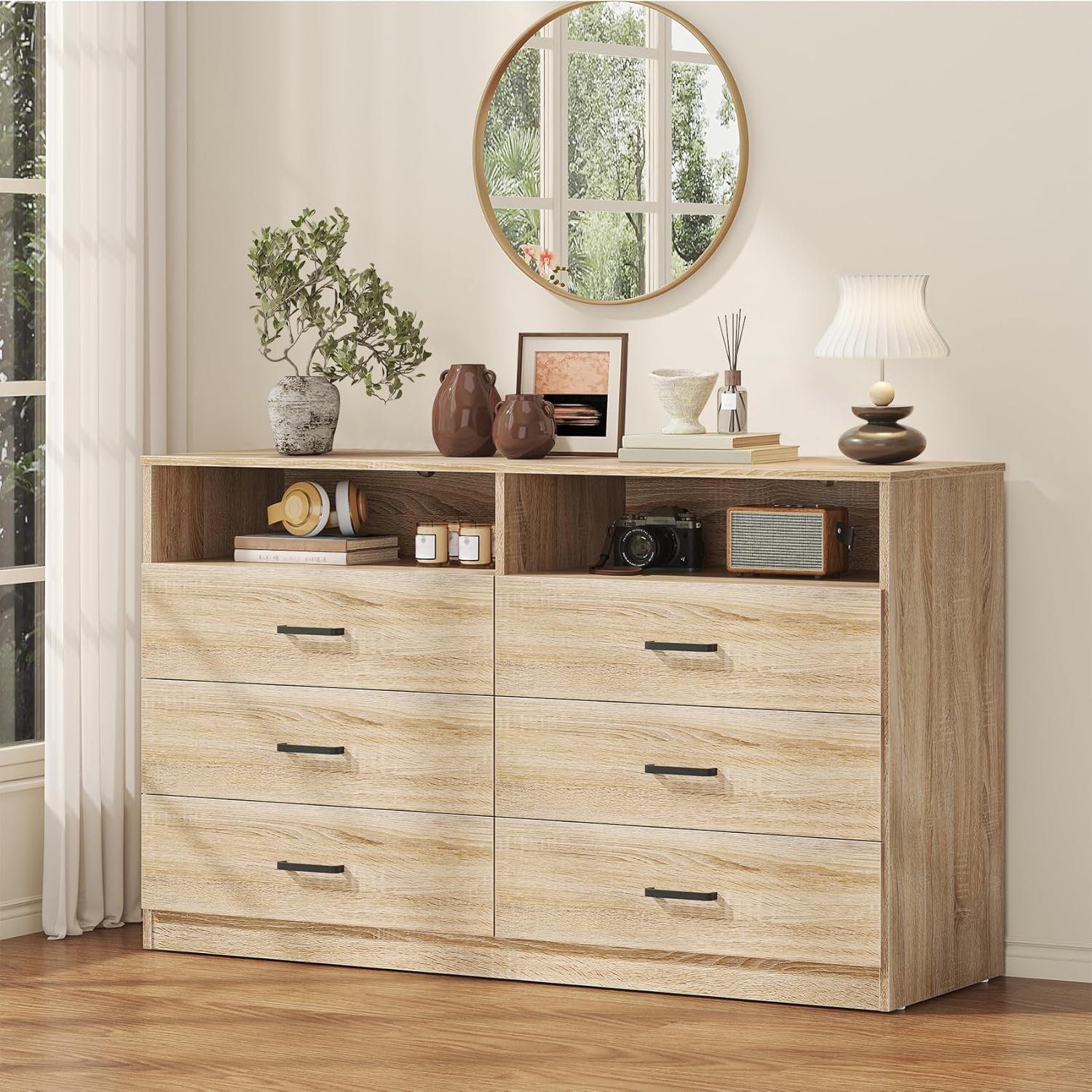 Bigbiglife 6 Drawers Dresser for Bedroom with Open Storage