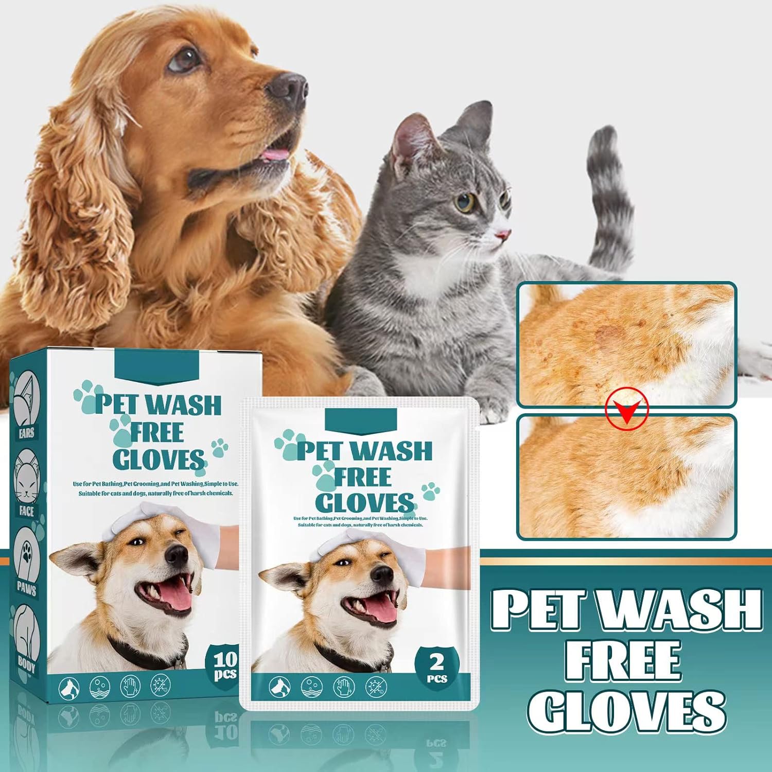 Pet Grooming Gloves | Rinse-Free | Plant Extract | Felico