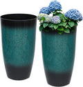 Tall Outdoor Planters Set of 2 - Gradient Turquoise Weather-Resistant