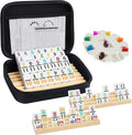 Mexican Train Dominoes Set Double 12 with 4 Wooden Trays - Travel Case
