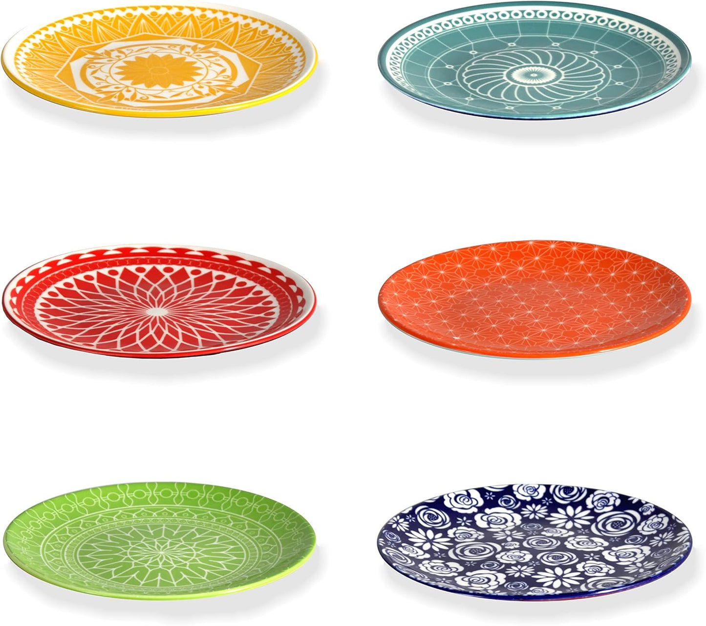 Annovero Dessert Plates Set of 6 - Colorful 6 Inch Porcelain