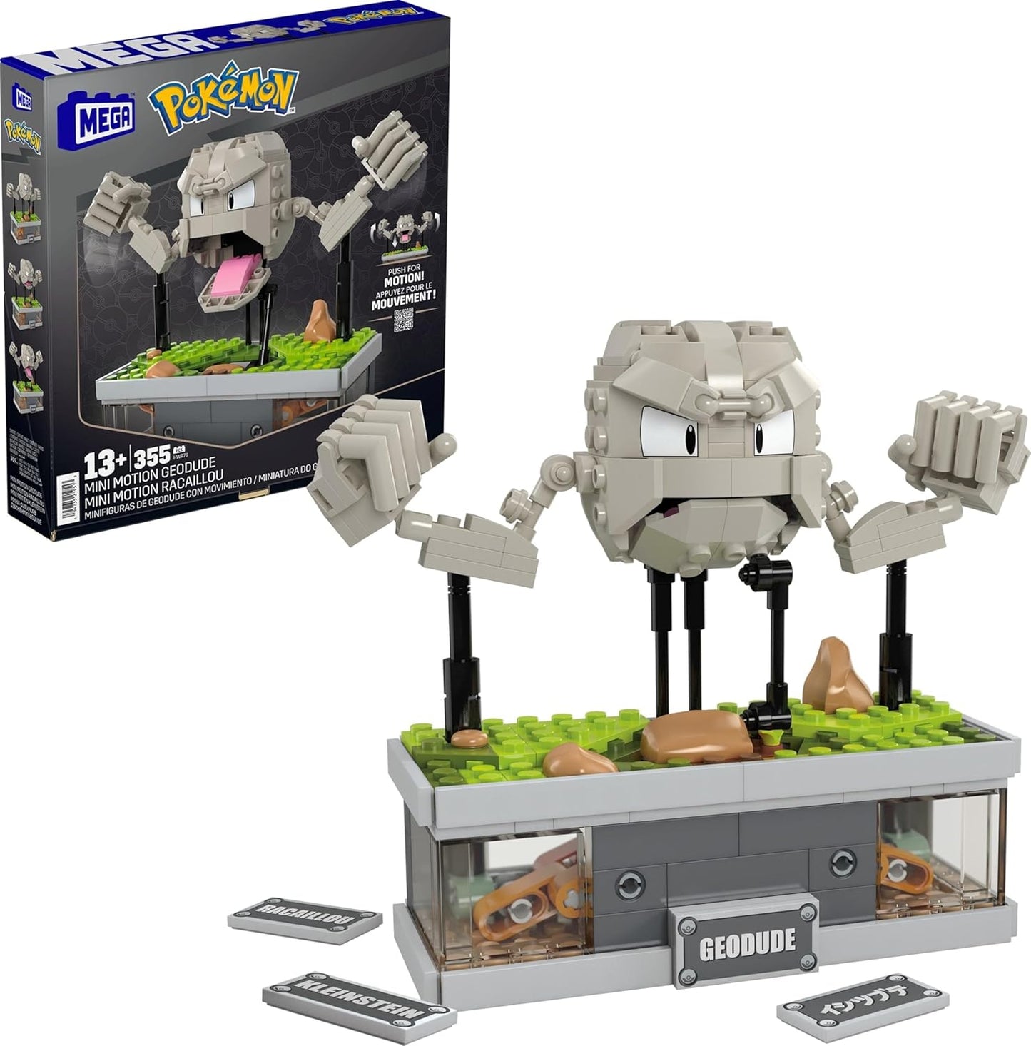 Mattel Mega Geodude Toy Set, 343 Pieces, Moving Arms, 5 Inches Tall