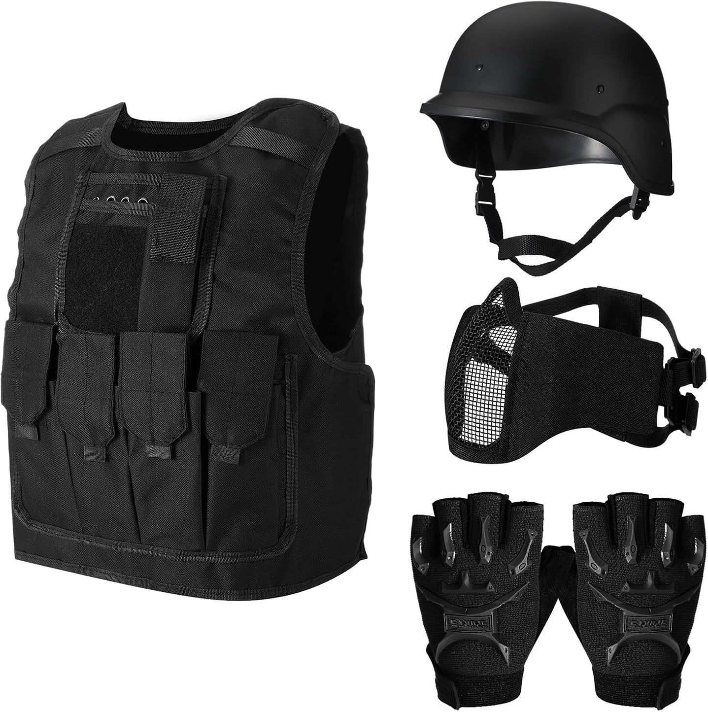 Cuffbow Tactical Vest Helmet Gloves Mask Set for Paintball Fun