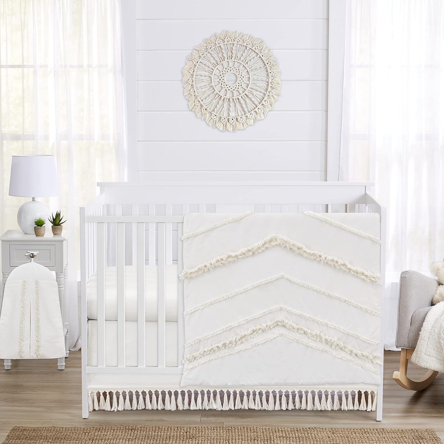 Ivory Boho Chic Baby Crib Bedding Set for Modern Nurseries