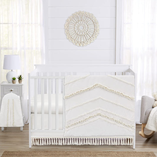 Ivory Boho Chic Baby Crib Bedding Set for Modern Nurseries